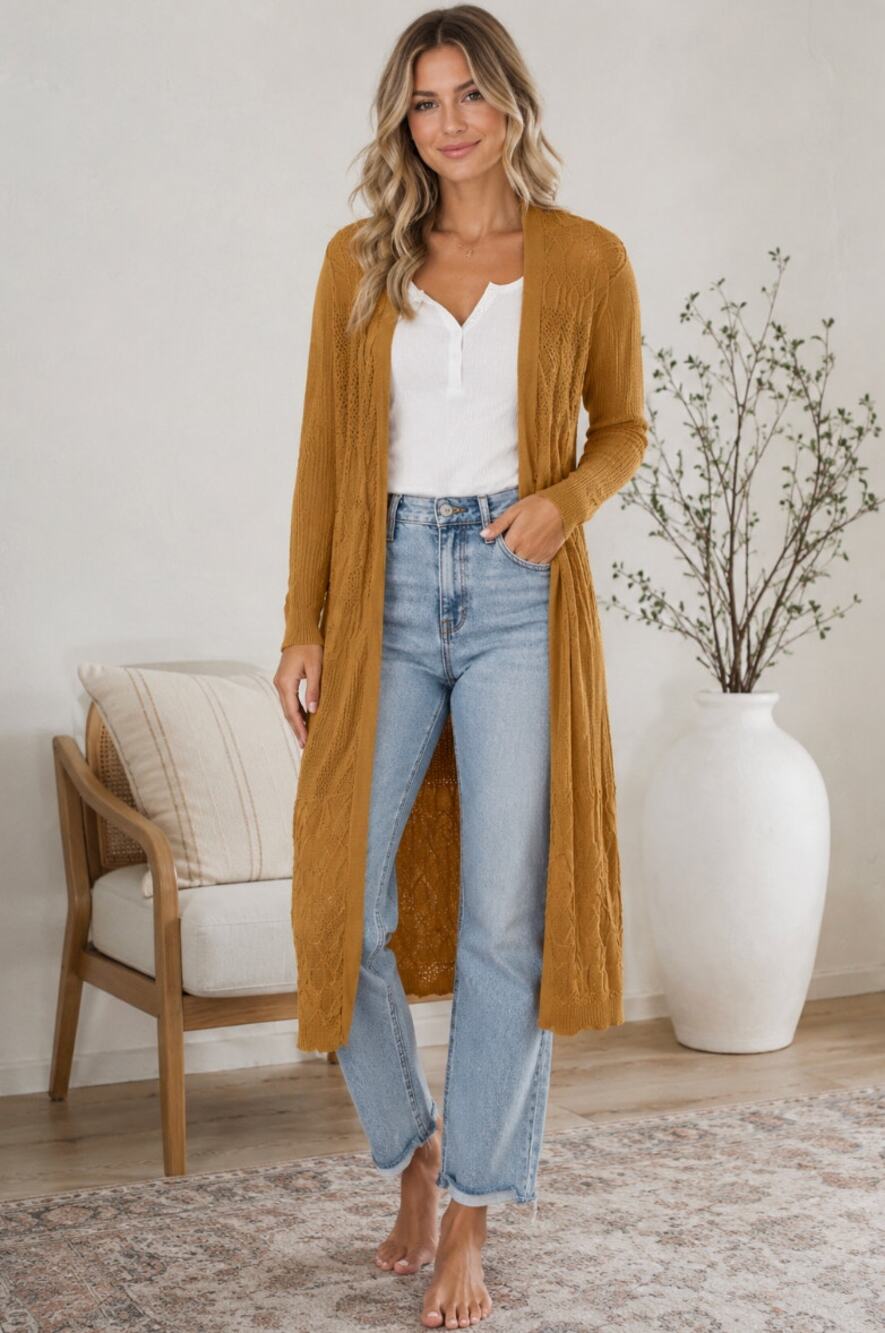 Dreamers Cardigan Open Front Ribbed Knit Sweater Lightweight M Duster Western